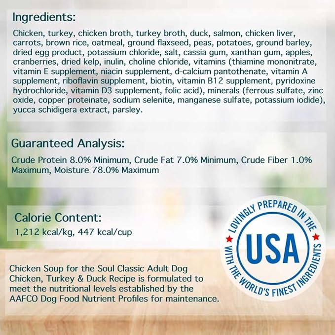 Chicken Soup for The Soul Pet Food - Classic Wet Dog FoodSoy Free, Corn Free, Wheat Free | Dry Dog Food Made with Real Ingredients No Artificial Flavors or Preservatives