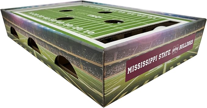 Pets First NCAA Mississippi State Bulldogs Cat Scratcher Box, Game Day Cat Toy, NCAA Football Field Designed Cat Scratcher and Lounge, Stimulating Cat Game