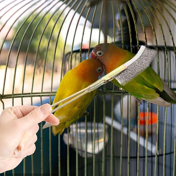 Ipetboom Bird Cage Cleaning Brush Set with Long Handle 2-Piece Pet Cage Cleaner Tools Featuring Straight and Elbow Heads for Hard-to-Reach Corners Hanging Storage Hole for Easy Use