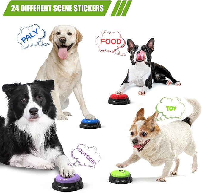 Dog Buttons for Communication, 6 Pack Recordable Talking Buttons for Dog Training with 30 Seconds Voice Recording | Includes Non-Slip Mat & Dog Bath Brush Present Set
