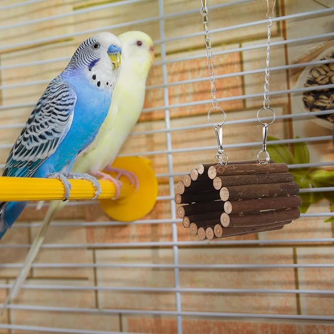 Wooden Parrot Swing Hanging Bird Tunnel with Hook Small Natural Wood Chew Tunnel for Bird Cages Interactive Cage Accessory for Parakeets Cockatiels