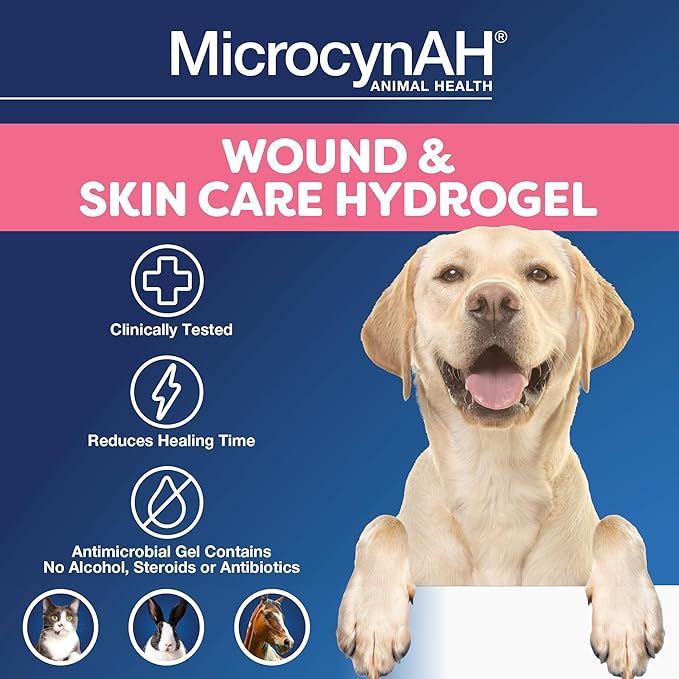 MicrocynAH Wound & Skin Care Hydrogel for Pets, Fast-Acting Antimicrobial Gel for Dogs, Cats & Horses, Clean Wounds & Prevent Infection, No Alcohol, Steroids or Antibiotics, Clinically Tested, 8oz