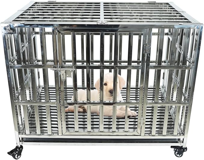 Confote 37 Inch Heavy Duty Dog Crate Metal Cage Kennel, High Anxiety Pet Cage with Lockable Wheels & Double Doors for Small Medium Large Dogs