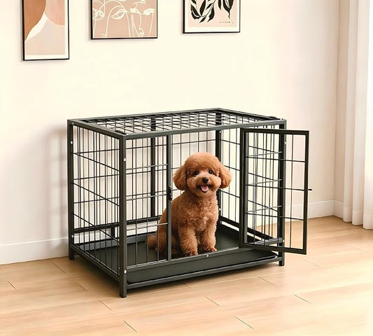 HIWOKK 32 Inch Dog Crate, Escape Proof Dog Cage with Dual Door Lock, Removable Tray for Easy Cleaning, Dog Kennel Indoor Outdoor Use