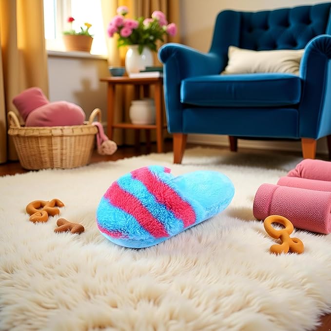 Blue Cute Pet Puppy Dog Cat Slipper Shape Plush Slipper Sound Pet Toy Pet Dog Chew Toys Dog Squeak Plush Toys Shape Tooth Cleaning Chew Play Toy, Chew Toys