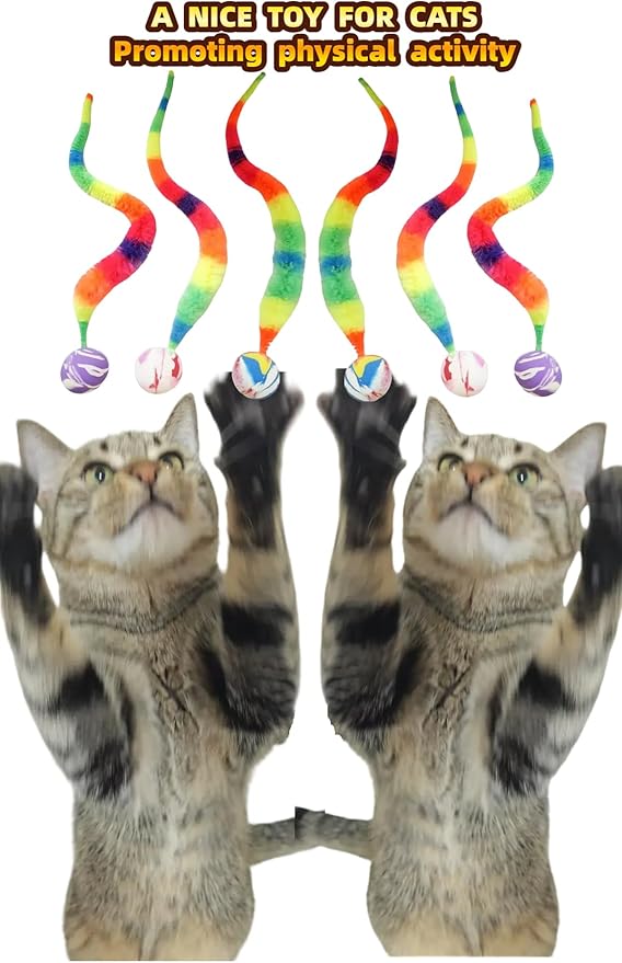 18 Pieces Cat Fetch Toy with Colorful Flying Propellers Set, 3 Colored Elastic Balls,Cat Playing Tracking Interactive Toys for Kitten Indoor and Outdoor Chasing Training Hunting