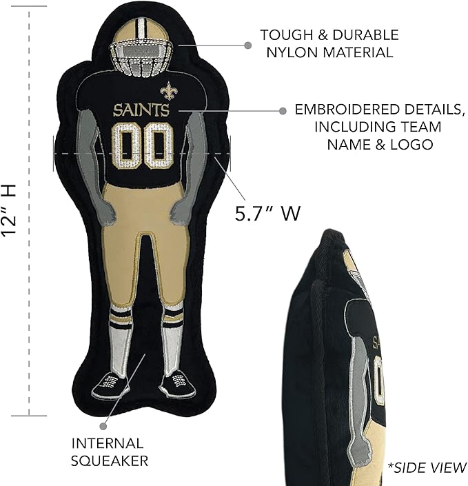 The 1st Ever Tough but Smooth Dog Toy NFL New Orleans Saints Football Athletes Player Tough Pet Toy. A Premium Quality Doggie Toy with Built-in Squeaker. Sports Fans Favorite Chew Toy