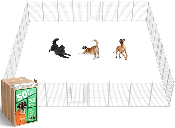 FXW Rollick Unleashed Dog Playpen for Indoor, Yard, RV Camping, 50 inch 32 Panels for Large Dogs, White│Patented