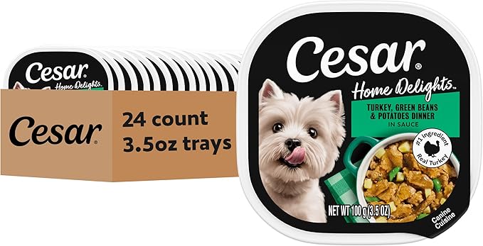 Cesar Home Delights Adult Wet Dog Food, Turkey, Green Beans & Potatoes Dinner in Sauce, 3.5 oz. Easy Peel Dog Food Tray, 24 Count (Pack of 1)