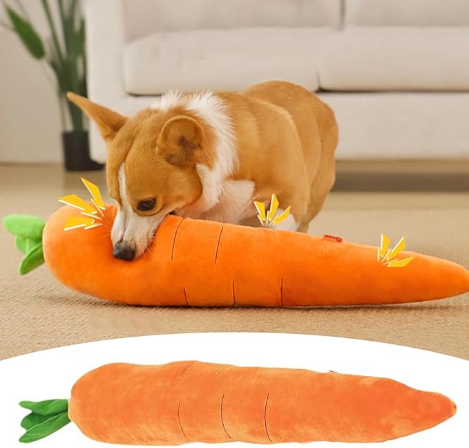 29.5 Inch Large Carrot Plush Pet Toy for Soft Chewers, Durable Squeaky & Crinkle, Anti Boredom Chew Toy for Dogs & Cats, Interactive Calming Chew Toy for Indoor Pets (Orange)
