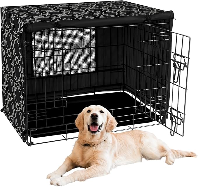 X-ZONE PET 24" Dog Crate Cover for Indoor/Outdoor - Heavy Duty Polyester Pet Kennel Cover Fits for Wire Dog Cage Black Print