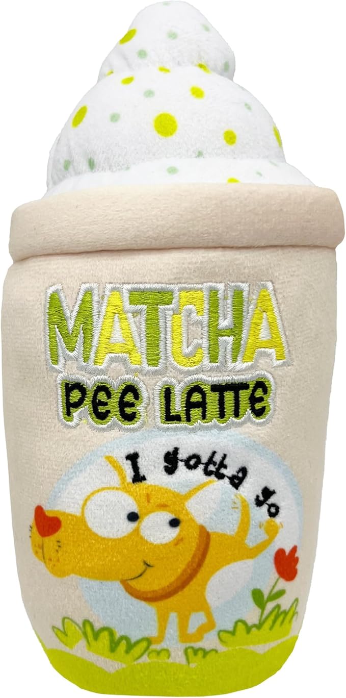 Huxley & Kent for Dogs - Matcha Pee Latte (Small) - Funny Durable Power Plush Dog Toy with Squeaker - Dog Gift