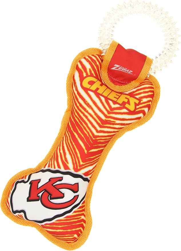 Zubaz NFL Team Logos and Colors Ring Tug Toy with Squeaker for Dogs, Kansas City Chiefs