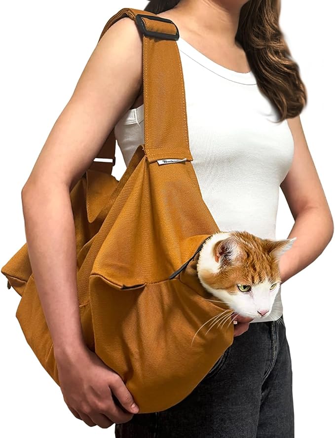 Cat Carrier Pouch for Small Cats Under 10 lbs, Soft Cat Carrier with Upgraded Adjustable Strap, Durable Cotton Cat Bag for Nail Trimming, Medication & Vet Visits – Caramel