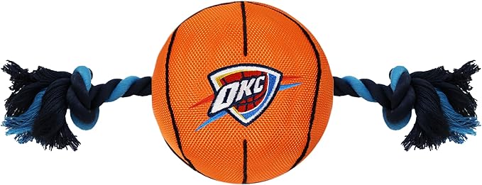 Pets First NBA Oklahoma City Thunder Basketball Toy. - Tough Nylon Pet Toy with Tug Ropes & Inner Squeaker, one Size