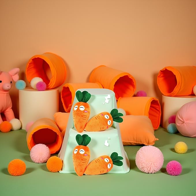 4Pcs Carrot Dog Toys with Multi-Squeakers - Soft Plush Chew Toys for Puppies and Cats, Interactive Bite-Resistant Pet Supplies, Cute Carrot-Shaped Cat/Dog Toy