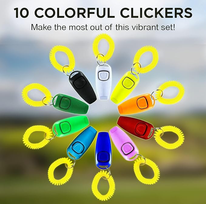 SunGrow Parrot Training Clickers with Black Wrist Strap, Pet Bird Clickers Training Kit, Flat Drop-Shape Button (Multicolored, 10)