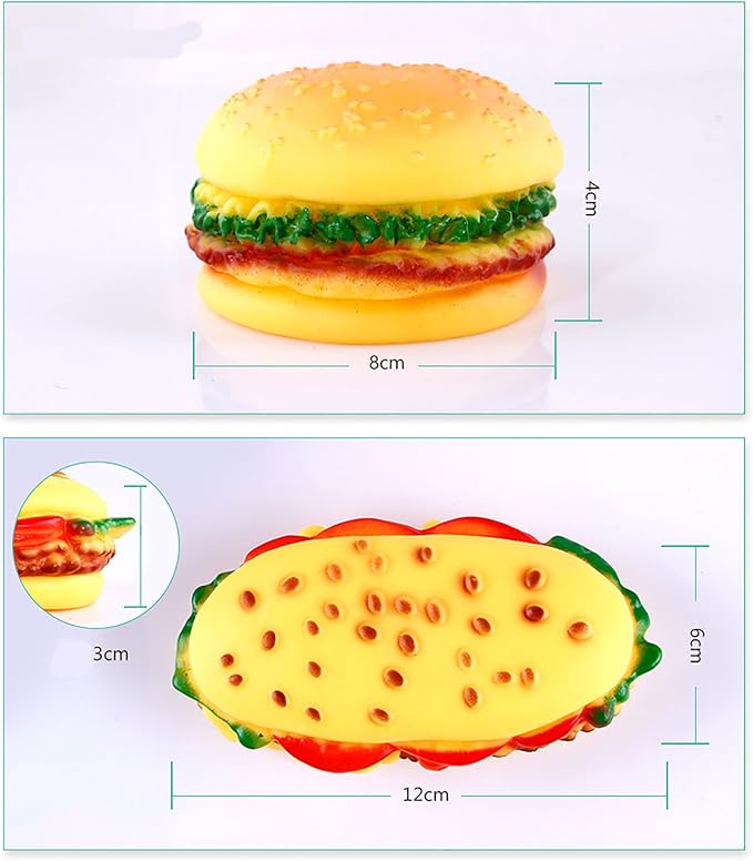 Pet Chew Toy Interactive Dog Food Toy Bite Hamburger 3 Pack Soft Non-Toxic Teeth Cleaning Dog Toys Squeaky for Puppies Small Dogs Cats DT11 Hamburger