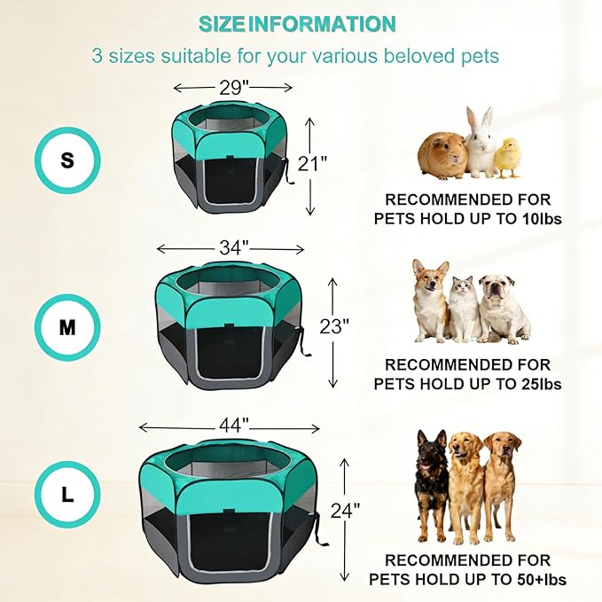 Dog Cat Playpen, Pet Playpen Indoor for Dog Crate Tent Cage Outdoor Foldable Dog Enclosure, Green Large