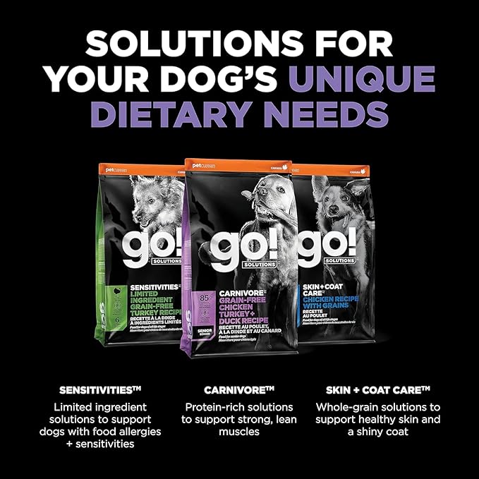 Go! Solutions Carnivore Chicken, Turkey + Duck Grain-Free Dry Senior Dog Food, Our Highest-Protein Kibble Made with Real Meat & Fish, Pumpkin & Probiotics for Good Digestion, 3.5 lb Bag