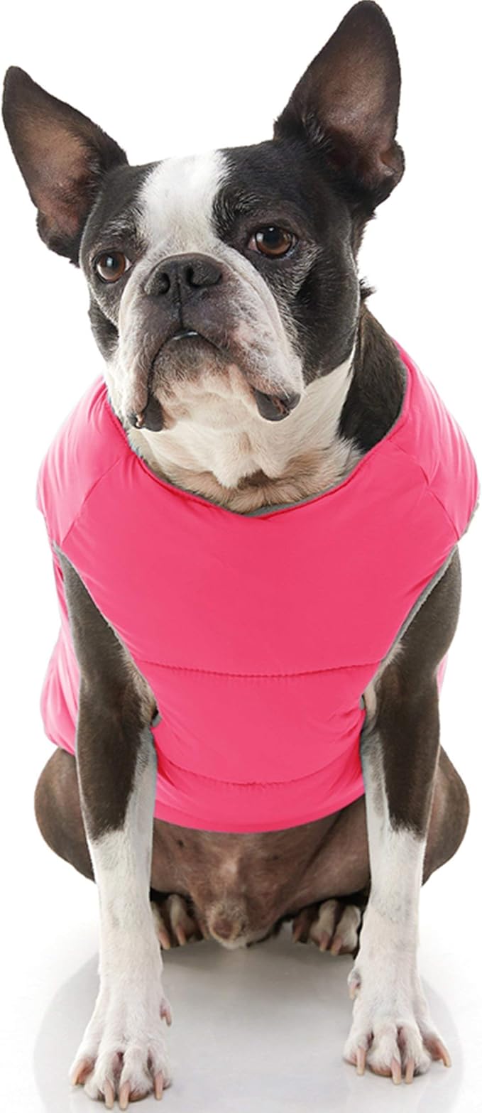 Gooby Padded Vest Dog Jacket - Solid Pink, Medium - Warm Zip Up Vest Fleece Jacket with Dual D Ring Leash Water Resistant for Small to Medium Dogs