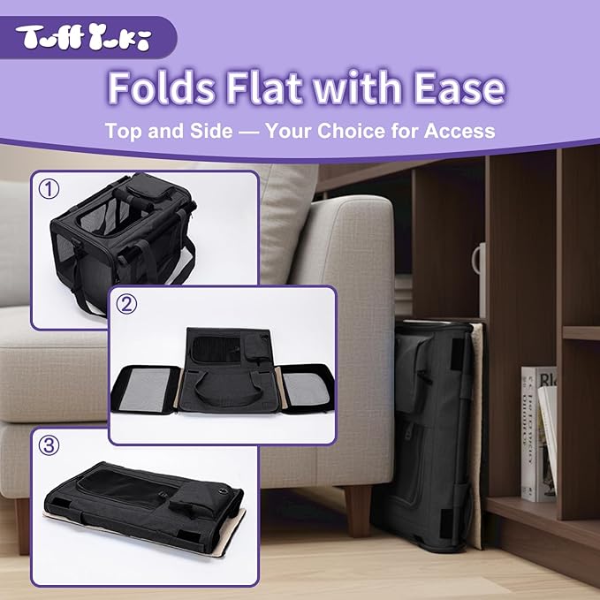 Pet Carrier for Medium-Small Cats, Collapsible Cat Carrier and Soft-Sided Pet Carrier for Medium Big Cats and Puppy Up to 17lbs, 2-Way Entry with Privacy Cover, Travel Bag L18.12”X11.81”X11.81”