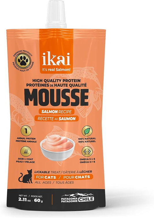 IKAI - Lickable Wet Cat Treats - Patagonian Salmon from Chile, No By-Products, Highly Digestible Protein, with Omega 3 & 6 for Healthy Skin & Glossy Coat - 2.11 oz (1 Pack, Salmon)