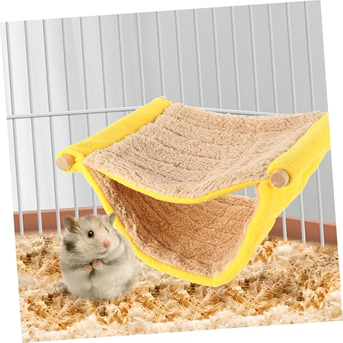 Small Animal Hammock Dual Layer Hanging Plush Nest Pet Bed for Hamsters Squirrels Birds Cage Accessories Yellow Cozy Sleeping Hut
