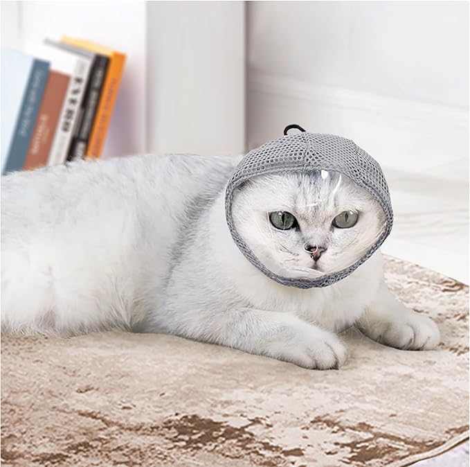 Cat Muzzle for Grooming, Adjustable Breathable Mesh Cat Mask for Nail Clipping(Grey M)