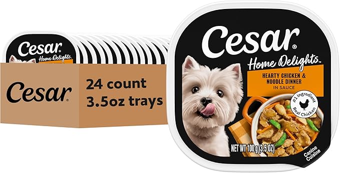 Cesar Home Delights Adult Wet Dog Food Hearty Chicken & Noodle Dinner in Sauce, 3.5 oz. Easy Peel Dog Food Tray, 24 Count (Pack of 1)