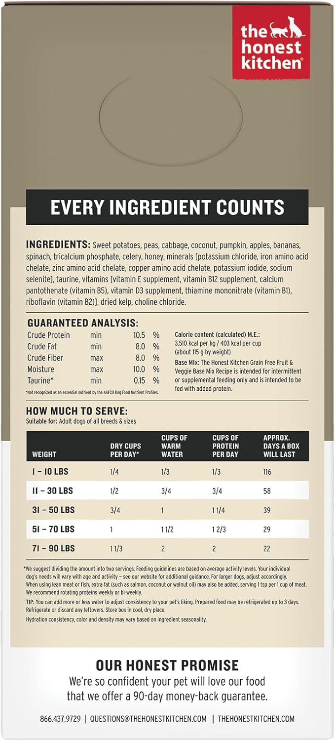 The Honest Kitchen Human Grade Wholemade™ Dehydrated Grain Free Fruit & Veggie Base Mix Dog Food (Just Add Protein), 7 lb Box