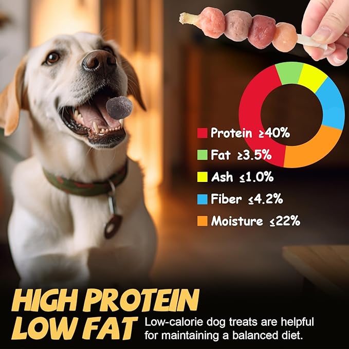 Dog Treats Chews, Multi-Flavor Dog Kabob Snacks, Made with Chicken, Duck, Salmon, Rabbit and Beef, Rawhide Sticks for Dogs