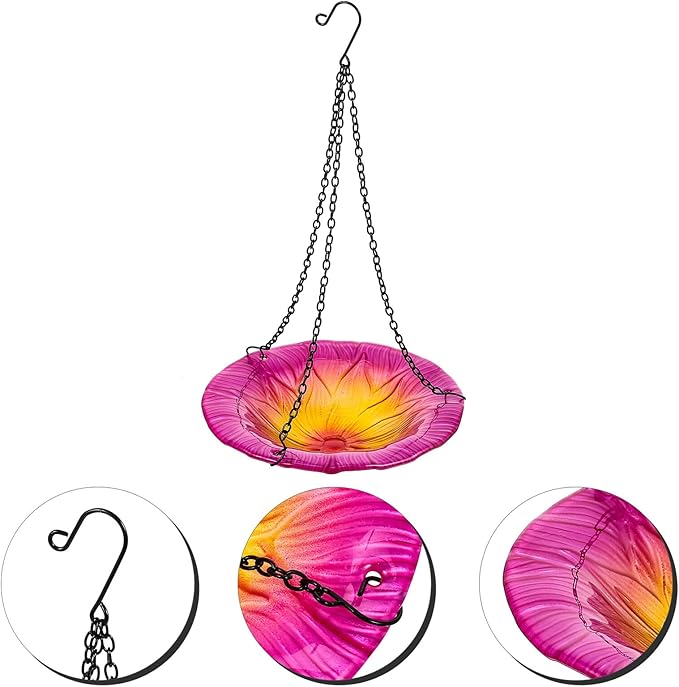 Kichvoe Flower-Shaped Hanging Bird Feeder and Solar Heated Bird Bath for Garden Outdoors, 8-inch Swing Design with Petal Shape, Sturdy Hanging Wildlife Feeder for Backyard Birding