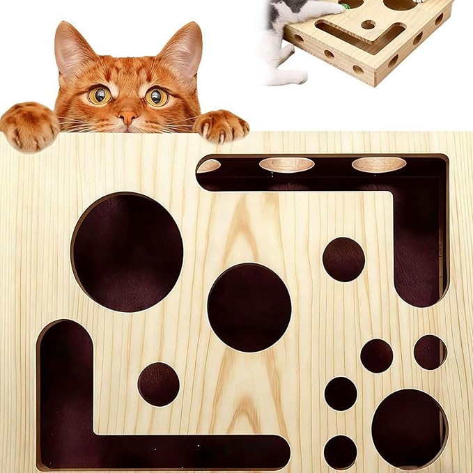 2026 Upgrade Nail File Stress Free Alternative ，Wood Cats Scratch Puzzle Enrichment Box with Bell Ball & Sandpaper Inside，Stress-Free Alternative to Claw Clippers & Grinders (with Sandpaper)