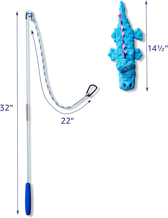 Pet Fit For Life Flirt Pole for Dogs - Extra Long 31" Dog Teaser Wand with Plush Alligator Squeaky Attachment | Promotes Animal Health & Fitness, Made w/Soft & Durable Materials | Gift