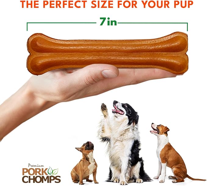 Pork Chomps Roasted Pressed Pork Skin Dog Chew, 7-inch Bone, 1 Count (Pack of 5)