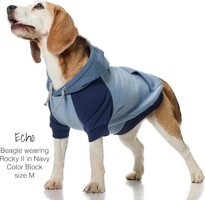 Pet Passion Rocky II - The Extra Comfy Hoodie, Organic Cotton and Recycled Poly Dog Hoodie Pet Coat Sweater for Small, Medium, Large Dogs, Navy Color Block, Medium