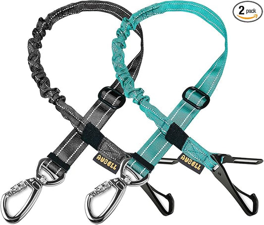 AUBELL Dog Seat Belt for Car,2 Pack Set 3-in-1 Adjustable Reflective Bungee Heavy Duty Dog Car Harness Tether with Clip Hook Latch & Buckle,Swivel Zinc Alloy Carabiner,Black+Teal