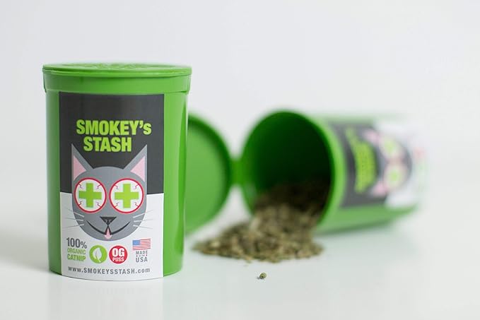 Smokey's Stash Catnip – 100% Natural Premium Catnip for Cats –Fresh, Potent & Aromatic – Encourages Play, Reduces Boredom for Indoor Cats & Kittens – Grown in North America – Resealable Pop Top Can