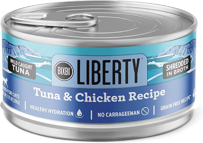 BIXBI Liberty Wet Cat Food Shreds Variety Pack Featuring Chicken/Salmon Recipe & Tuna/Chicken Recipe – (2.75 Ounce Cans, Case of 12)