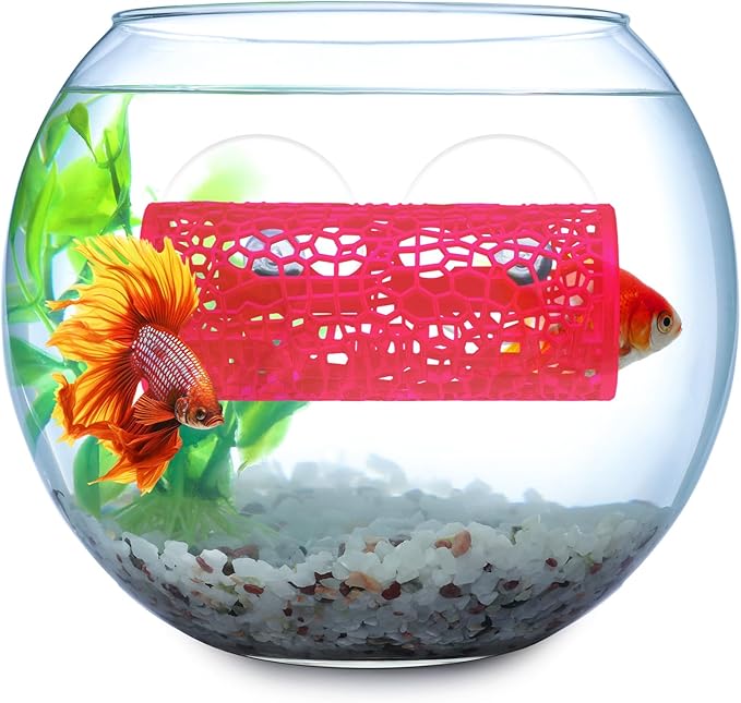 Honeydak 2 Pcs Betta Fish Tank Accessories Betta Tunnel Fish Toys Safe Hollow Hammock Cave Aquarium Decor with Suction Cups for Small Shrimp Reptile Guppies(Pink,Hideout Tube)