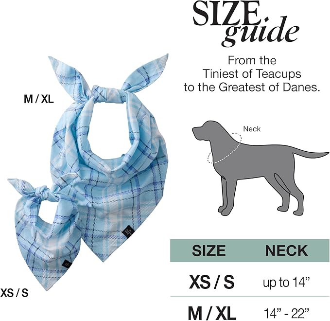 Pet Passion Bandit - THE PET Bandana 100% Organic Cotton Pet Bandanas Clothes for Small, Medium, Large Dogs, 3-Pack Blue Preppy Plaid, X-Small/Small