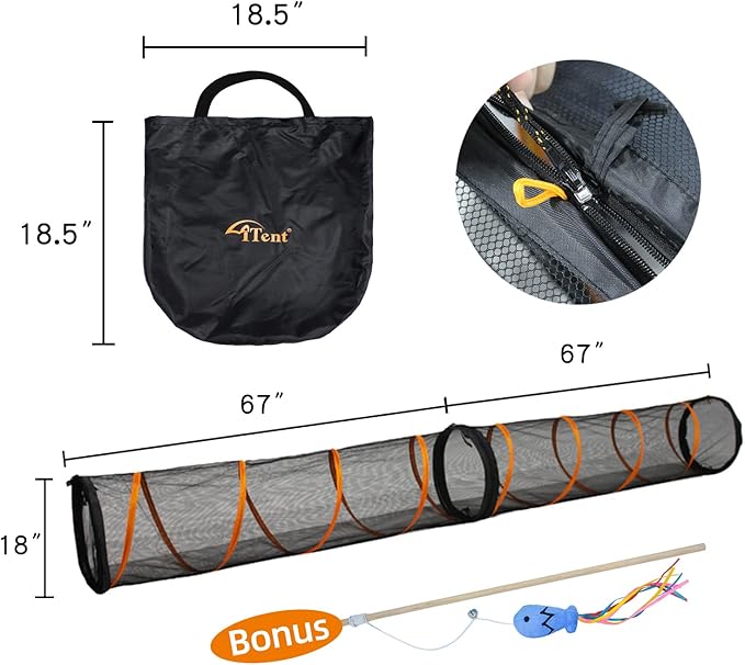 Cat Play Tunnel-for Indoor and Outdoor, Cat Play House, Cat Enclosures Easy to Connect with Two Zipper Doors,Product Size 67'' x 18'',2pcs /Set,Orange 2 Packs