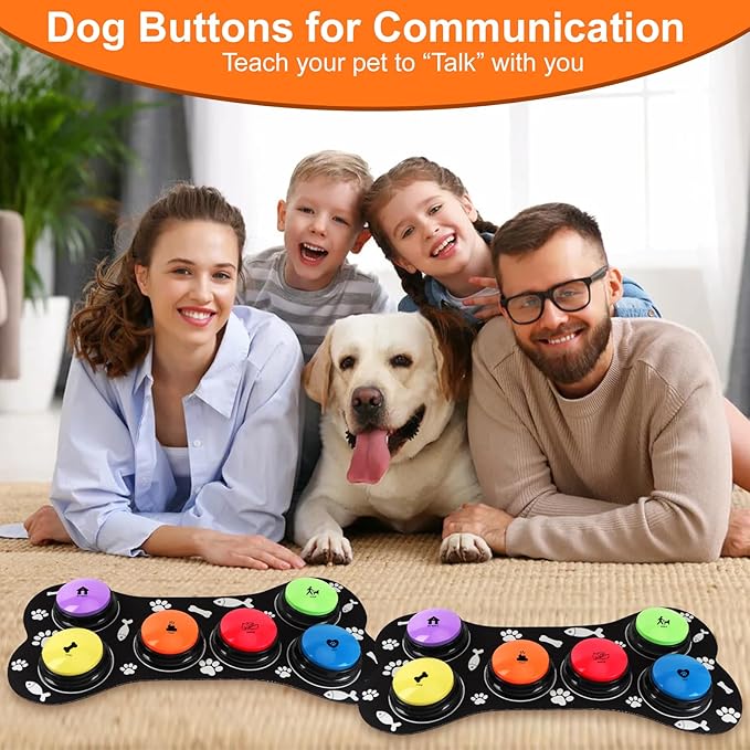 Dog Buttons for Communication, 12 Pcs 6 Color Dog Talking Button Set, 30s Recordable Voice Pet Training Buzzers, Speaking Buttons for Dogs & Cats with 2 Mats,2 Scene Stickers (Batteries Not Included)