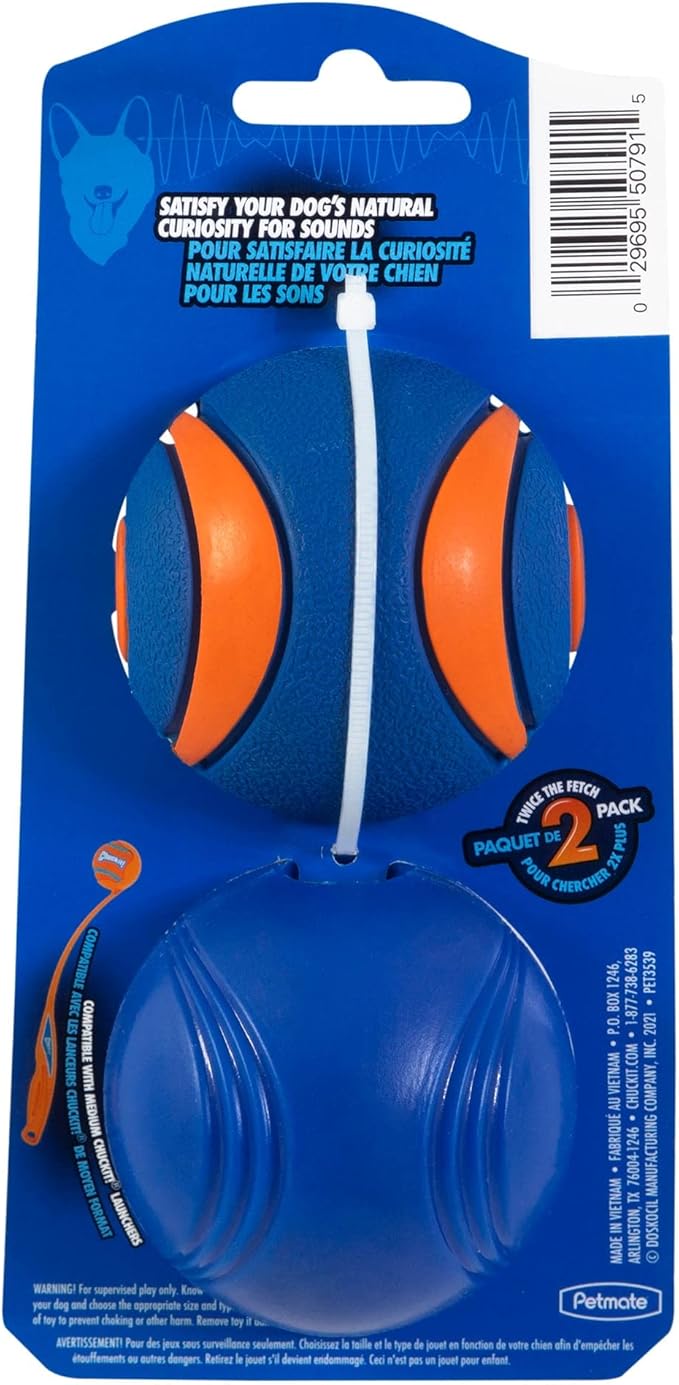 Chuckit! Sonic Dog Ball Medium (2.5 Inch Diameter) Pack of 2, for Breeds 20-60 lbs