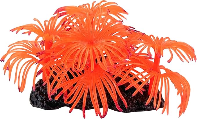 WishLotus Coral Reef Fish Tank Decorations, Silicone Simulate Aquarium Plants for Small Aquatic Pets Hide Play (Orange)