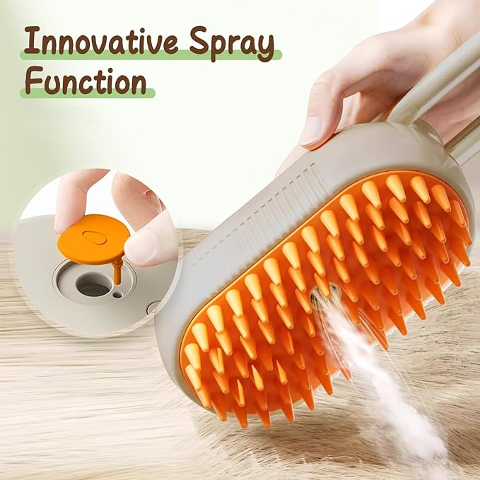 Defur Comb for Cats Dogs, 3 in 1 Steam Cat Brush Cat Steam Brush for Shedding & Grooming, Self Cleaning 3 in 1 Pet Brush Pet Grooming Brush with Spray (Khaki)