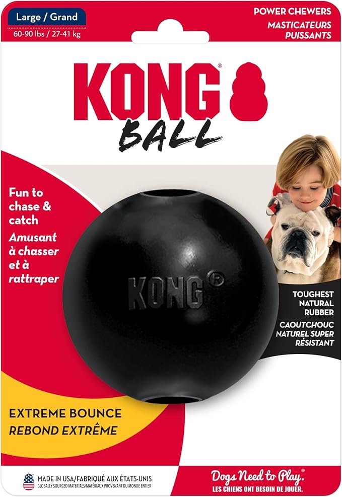 KONG Extreme Ball with Hole - Fetch Toy - Durable Dog Toy for Training, Interactive Playtime & More - Natural Extreme Rubber Ball - Black - for Large Dogs
