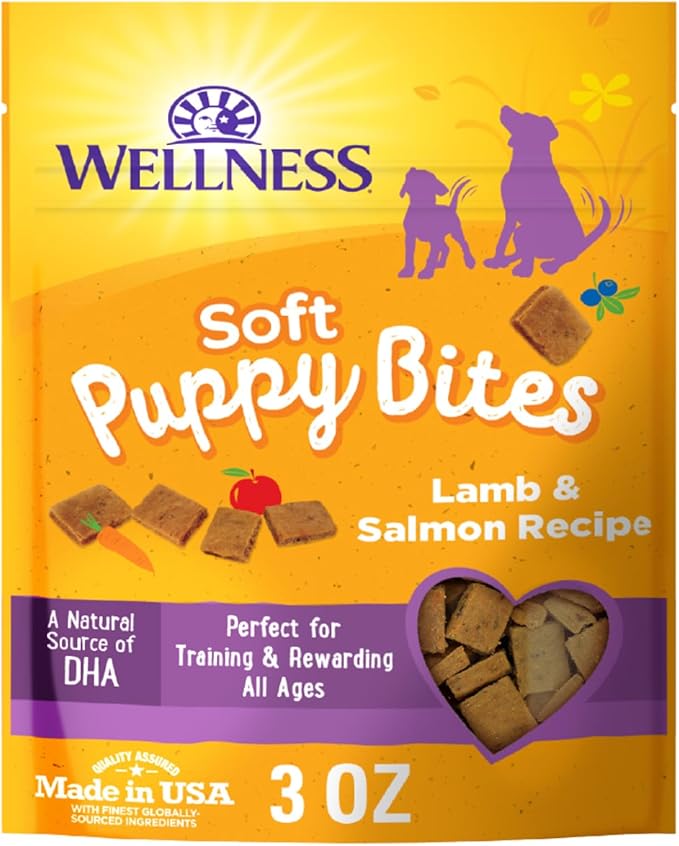 Wellness Soft Puppy Bites Dog Training Treats, Natural, Grain Free, Lamb and Salmon Recipe, 3 oz Bag