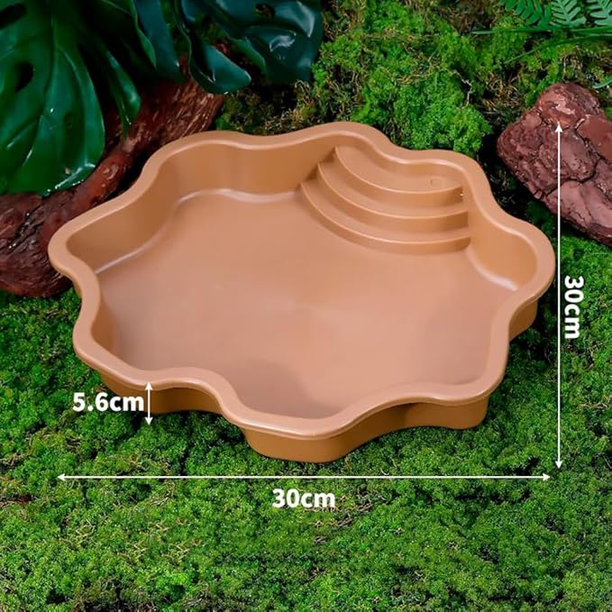 Turtle Bathing Pool, Reptile Feeding Dish Water Pot, Landscape Fish Tank Decoration, Lizard Turtle Bathing Pool for Aquatic Climbing Pet - Earthy Yellow